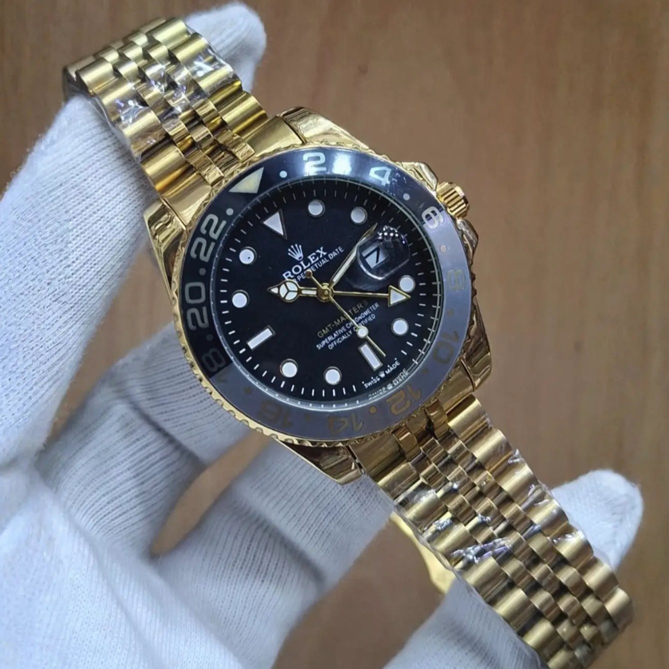 GMT Master II Gold Tone Watch - Black Dial with Gold Jubilee Bracelet